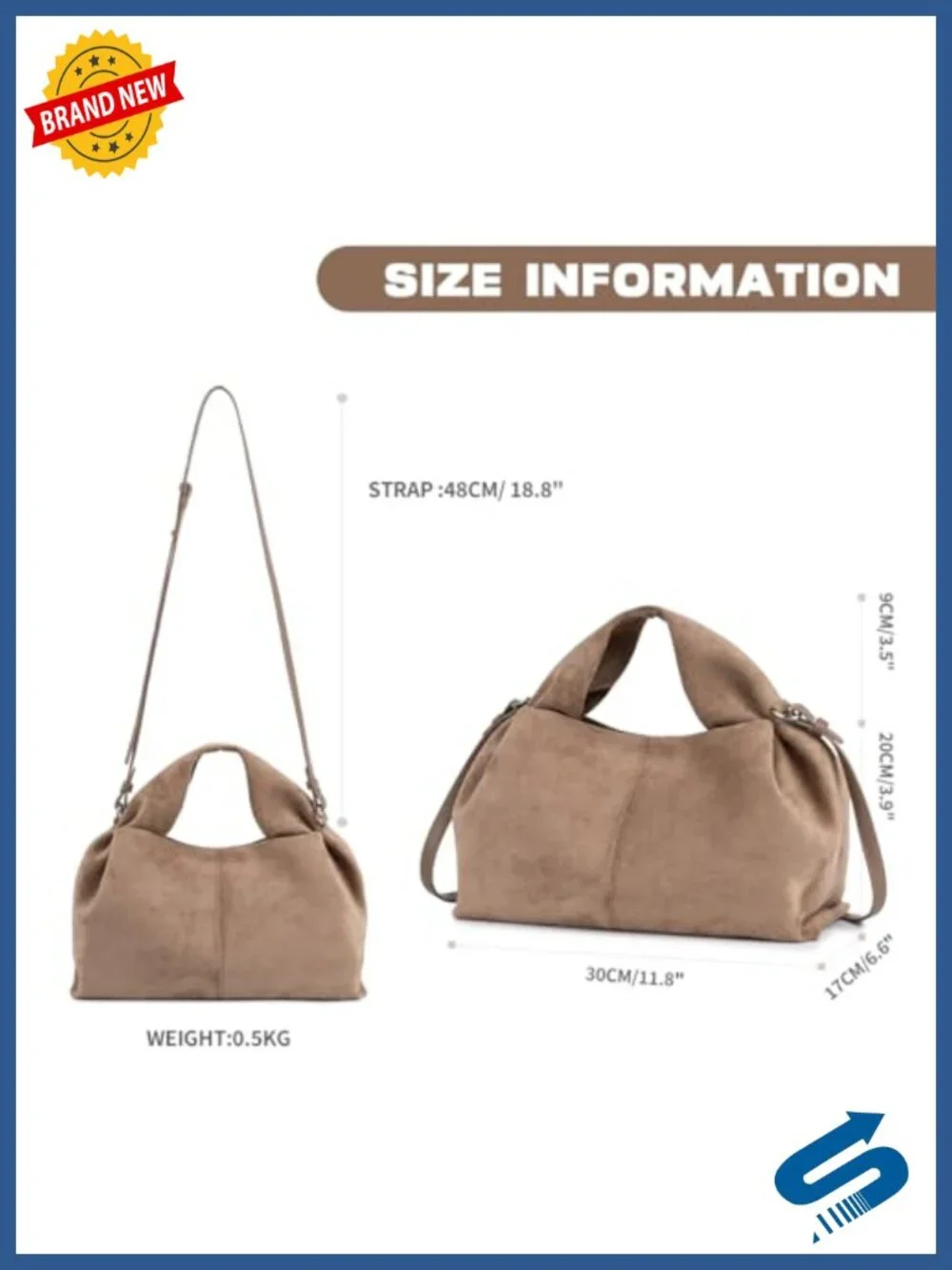 Vintage Half-Moon Suede Hobo Bag, Faux Suede Shoulder Handbag Soft Tote
